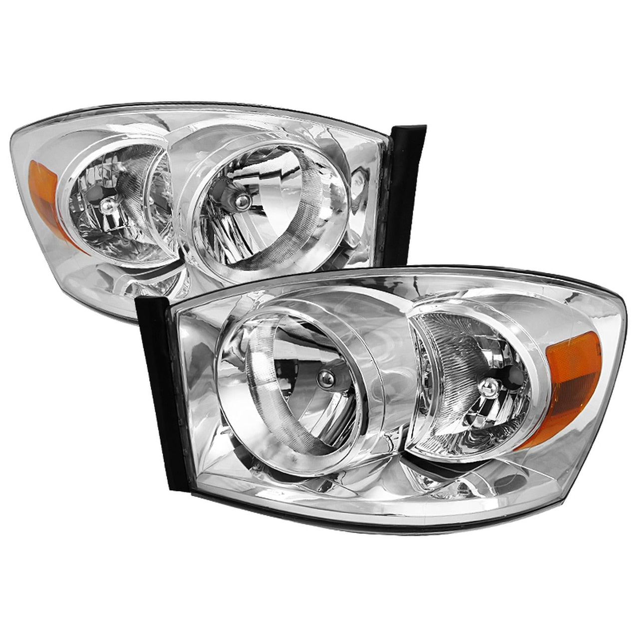 Pair Of Headlight Assemblies For 2006-2009 Dodge Ram 1500/2500/3500 - Chrome Bezel, Halogen 9 thumbnail image