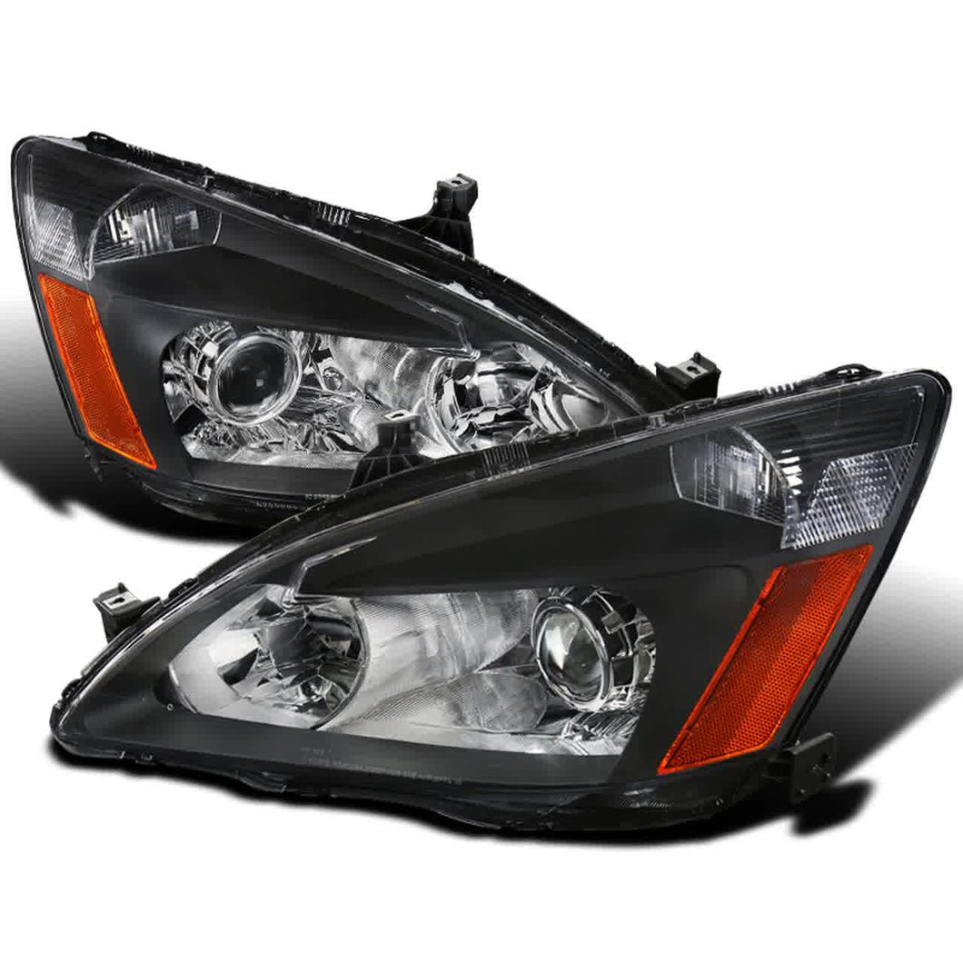 163.00 Spec-D Projector Headlights Honda Accord (03-07) Dual Halo w/ Amber Reflectors - Black / Clear Lens - Redline360