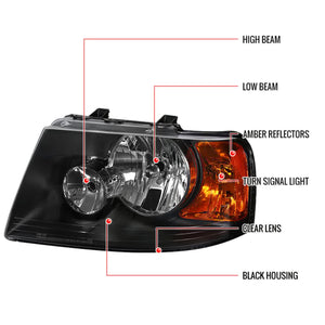 112.00 Spec-D OEM Replacement Headlights Ford Expedition (03-06) [w/ Amber Reflector] Matte Black Housing/Clear Lens - Redline360