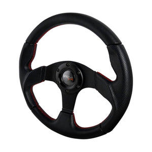 59.95 Spec-D Steering Wheel (320mm Momo Race Style) 1.5" Thick - Black w/ Red Stitch - Redline360