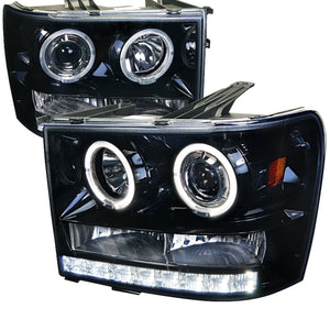 189.95 Spec-D Projector Headlights GMC Sierra  (2007-2013) Dual LED Halo - Black Housing - Redline360