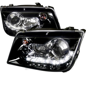 189.95 Spec-D Projector Headlights VW Jetta MK4 (99-04) w/ Audi R8 Style LED Strip - Black or Chrome - Redline360