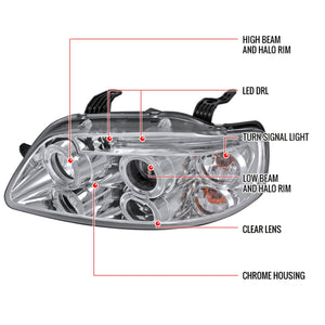 189.95 Spec-D Projector Headlights Chevy Aveo (04-08) w/ Dual Halo LED - Black / Chrome - Redline360