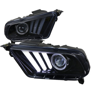 289.95 Spec-D Projector Headlights Ford Mustang (10-14) LED Sequential Signal - Black / Chrome / Smoke - Redline360