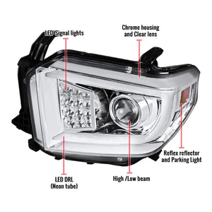289.95 Spec-D Projector Headlights Tundra (14-21) w/ C-Bar LED Turn Signal Lights - Black or Chrome - Redline360