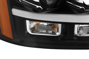 476.00 AlphaRex Projector Headlights Chevy Avalanche [Pro Series - DRL Light Tube] (07-13) Jet Black / Black / Chrome - Redline360