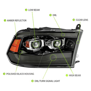 613.50 AlphaRex Projector Headlights Ram 1500/2500/3500 (09-18) Pro Series - Sequential - 5th Gen 2500 or G2 Style - Redline360