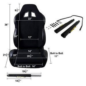 249.00 Spec-D Racing Seats [JDM Bride Style - Black Cloth) Sold as a Pair - Redline360
