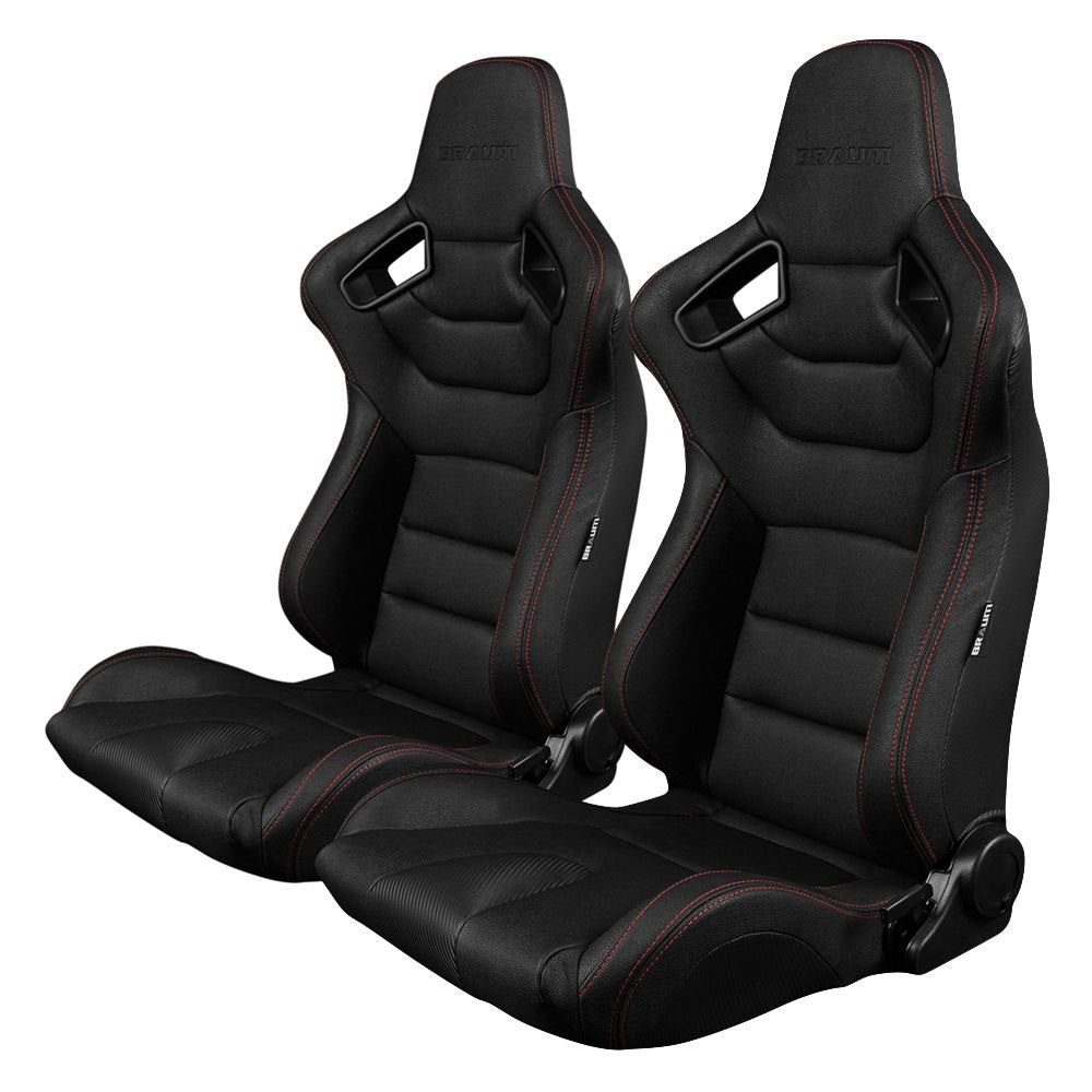 699.95 BRAUM Elite Sport Seats (Reclining - Black/Red Stitch Leatherette) BRR1-BKRS - Redline360