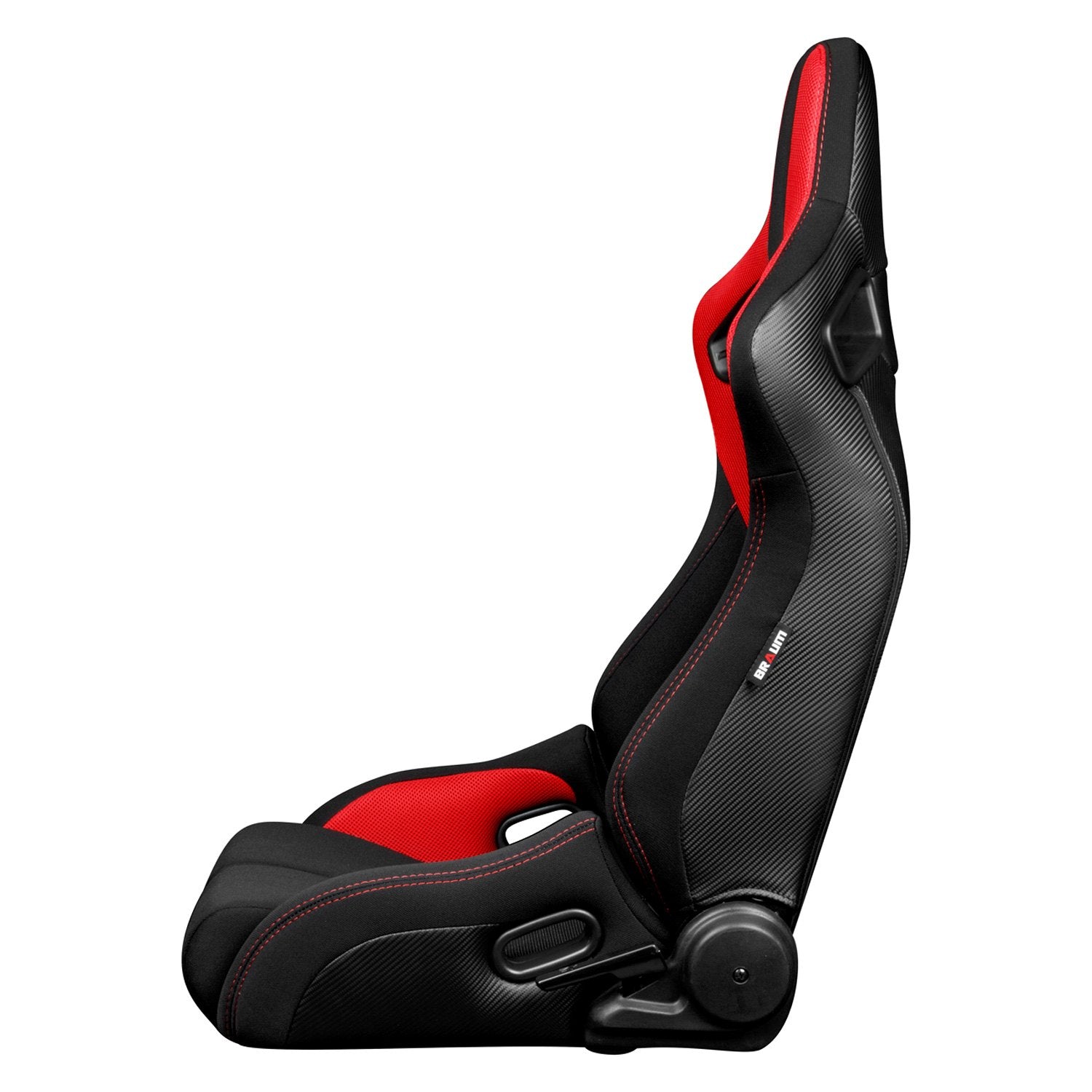Pair Of Black Cloth Racing Seats With Red Stitch - Reclining - Fits All Chevrolet