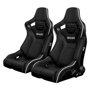 799.95 BRAUM Elite-R Racing Seats (Reclining - Black w/ White Piping) BRR1R-BFWP - Redline360