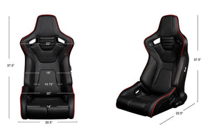 799.95 BRAUM Elite-R Racing Seats (Reclining - Black w/ Red Piping Leatherette) BRR1R-BKRP - Redline360