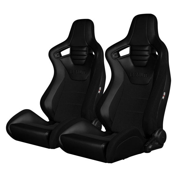 799.95 BRAUM Elite S Racing Seats (Reclining - Black Cloth w/ Faux Carbon Fiber Fabric) BRR1S-BKBS - Redline360