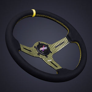 274.95 DND Carbon Fiber Suede Steering Wheel (60mm Deep, 350mm) 6 Bolt - Redline360