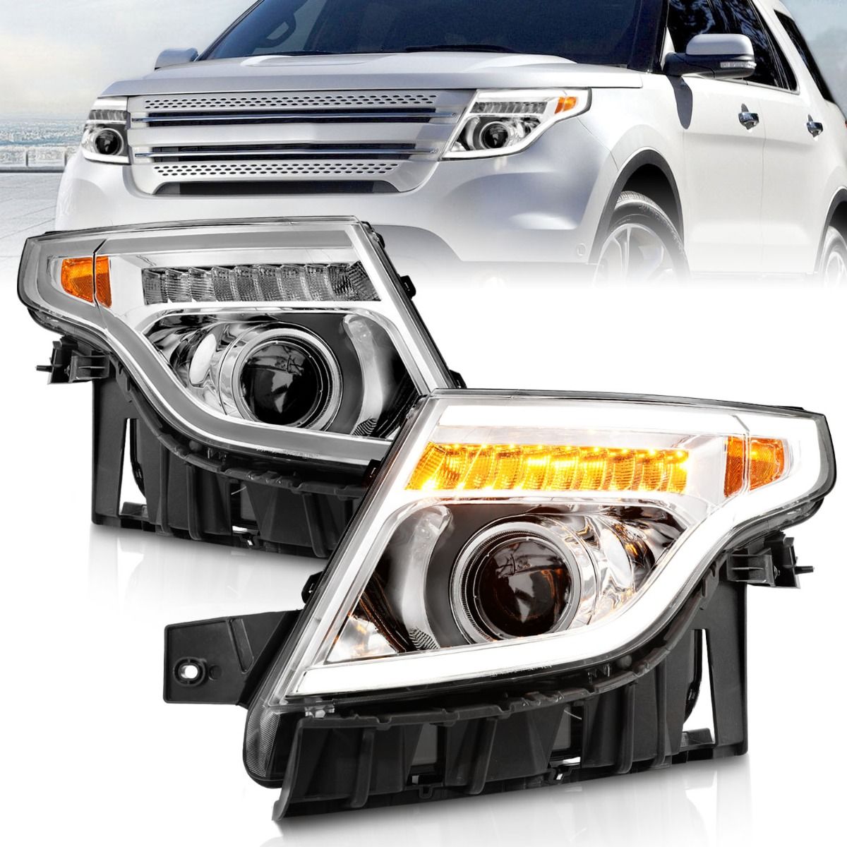 Anzo Projector Headlights Ford Explorer (2011-2015) w/ LED Light Bar ...