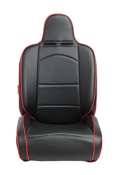 Cipher Auto Black Synthetic Leather Racing Seats (Red Piping Reclining