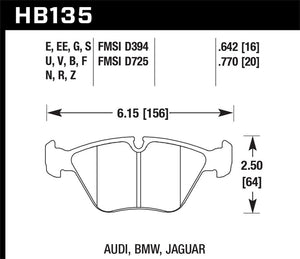 119.05 Hawk HPS Brake Pads Jaguar	XJ6 (1990-1997) Front Pads - HB135F.642 - Redline360