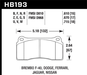 128.04 Hawk HPS Brake Pads Dodge	Viper (2003-2017) Front Pads - HB193F.670 - Redline360