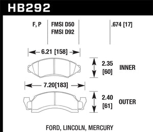 90.60 Hawk HPS Brake Pads Ford Bronco (1977-1986) Front Pads - HB292F.674 - Redline360