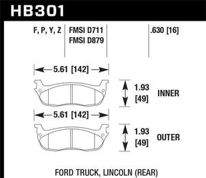 97.34 Hawk HPS Brake Pads Lincoln	Blackwood (2002) Rear Pads - HB301F.630 - Redline360