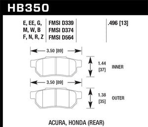 88.35 Hawk HPS Brake Pads Acura Integra GS-R (2000-2001) Rear Pads - HB350F.496 - Redline360