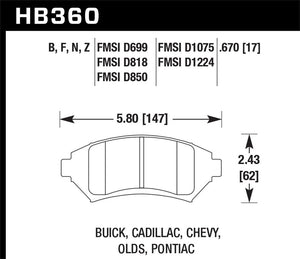 86.85 Hawk HPS Brake Pads Buick Park Avenue (1997-2004) Front Pads - HB360F.670 - Redline360