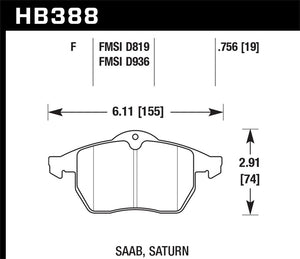 68.88 Hawk HPS Brake Pads Saab 9-3 (1999-2003) Front Pads - HB388F.756 - Redline360
