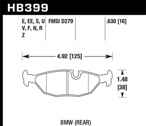 98.09 Hawk HPS Brake Pads BMW 635CSi (1985-1988) Rear Pads - HB399F.630 - Redline360