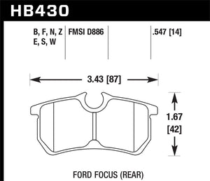 98.83 Hawk HPS Brake Pads Ford Focus (2000-2007) Rear Pads - HB430F.547 - Redline360