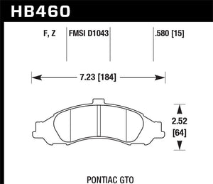 143.01 Hawk HPS Brake Pads Pontiac GTO (2004) Front Pads - HB460F.580 - Redline360