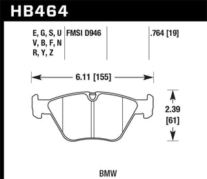 90.60 Hawk HPS Brake Pads BMW Z4 (2006-2008) Front Pads - HB464F.764 - Redline360