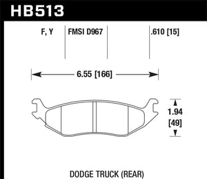 81.61 Hawk HPS Brake Pads Dodge	Durango (2004-2009) Rear Pads - HB513F.610 - Redline360