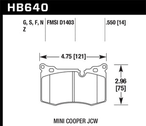 98.83 Hawk HPS Brake Pads Mini Cooper (2009-2015) Front Pads - HB640F.550 - Redline360