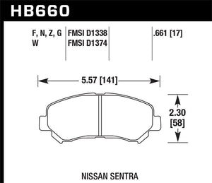86.85 Hawk HPS Brake Pads Nissan Juke Nismo RS (2014-2014) Front Pads - HB660F.661 - Redline360