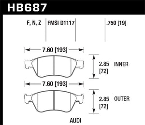 135.53 Hawk HPS Brake Pads Audi A8 Quattro (2006-2010) Front Pads - HB687F.750 - Redline360