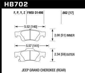 104.08 Hawk HPS Brake Pads Dodge	Durango (2020) Rear Pads - HB702F.662 - Redline360