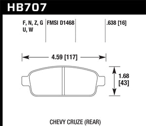 87.60 Hawk HPS Brake Pads Chevy Sonic (2013-2016) Rear Pads - HB707F.638 - Redline360