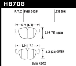 135.53 Hawk HPS Brake Pads BMW X6 (2008-2019) Front Pads - HB708F.738 - Redline360