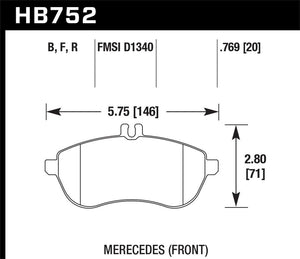 111.56 Hawk HPS Brake Pads Mercedes C300 (2008-2012) Front Pads - HB752F.769 - Redline360