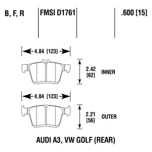 97.92 Hawk HPS Brake Pads Audi RS3 (17-18) S3 (15-17) [Rear] HB789F.600 - Redline360