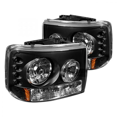 289.36 Spyder LED Crystal Headlights Chevy Silverado 1500/2500 (99-02) 3500 (01-02) [W/ Bumper Lights] Black / Chrome / Smoke - Redline360