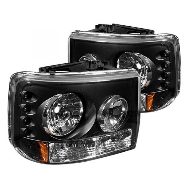 289.36 Spyder LED Crystal Headlights Chevy Suburban 1500/2500 (00-06) [W/ Bumper Lights] Black / Chrome / Smoke - Redline360