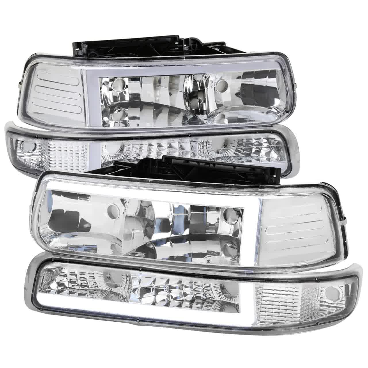 Spec-D Crystal Headlights Chevy Tahoe/Suburban (00-06) w/ LED Bar & Bumper  Lights - Clear or Smoke