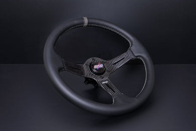 274.95 DND Carbon Fiber Leather Steering Wheel (60mm Deep, 350mm) 6 Bolt - Redline360