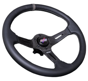 274.95 DND Carbon Fiber Leather Steering Wheel (60mm Deep, 350mm) 6 Bolt - Redline360