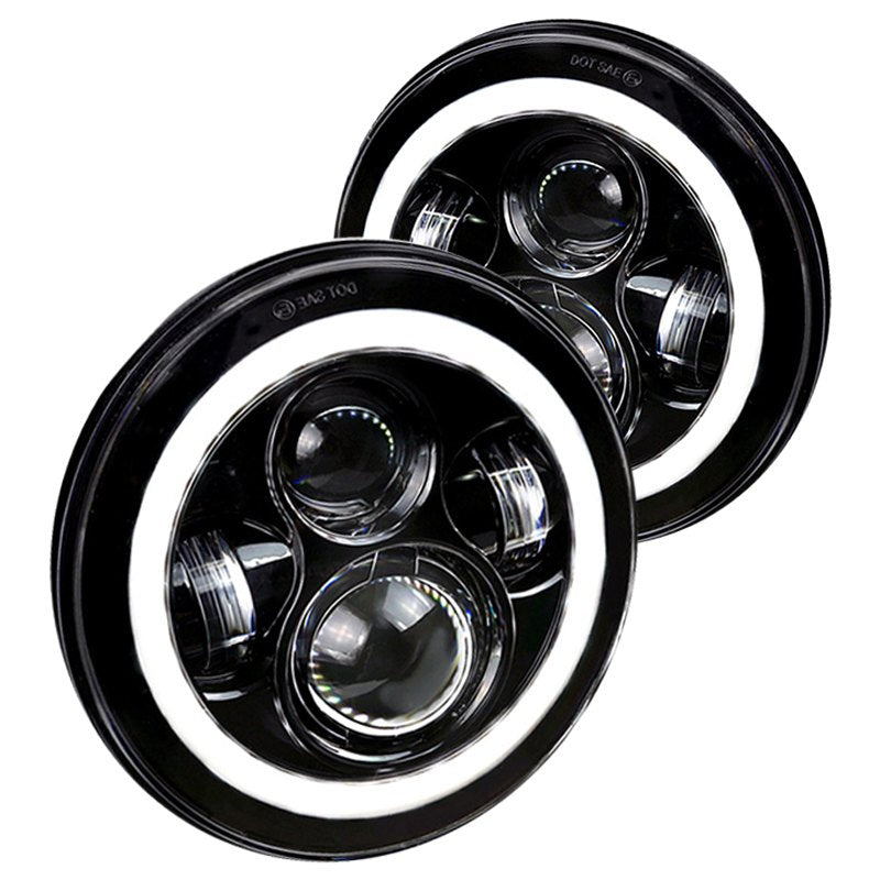 Spec-D Projector Headlights Jeep Wrangler [7" Halo LED] (Round) Black ...