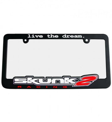 5.99 Skunk2 Live The Dream License Plate Frame - Black with White/Red Logo - Redline360