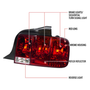 182.00 Spec-D Tail Lights Ford Mustang (05-09) Sequential Turn Signal - Smoke or Red - Redline360