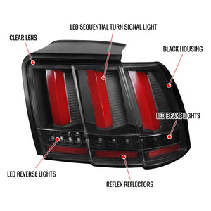189.95 Spec-D LED Tail Lights Ford Mustang (99-04) Sequential Signal - Clear / Black / Red / Smoked - Redline360