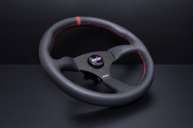 154.95 DND Leather Touring Steering Wheel (50mm Deep, 350mm) 6 Bolt - Red / Gray / Purple - Redline360